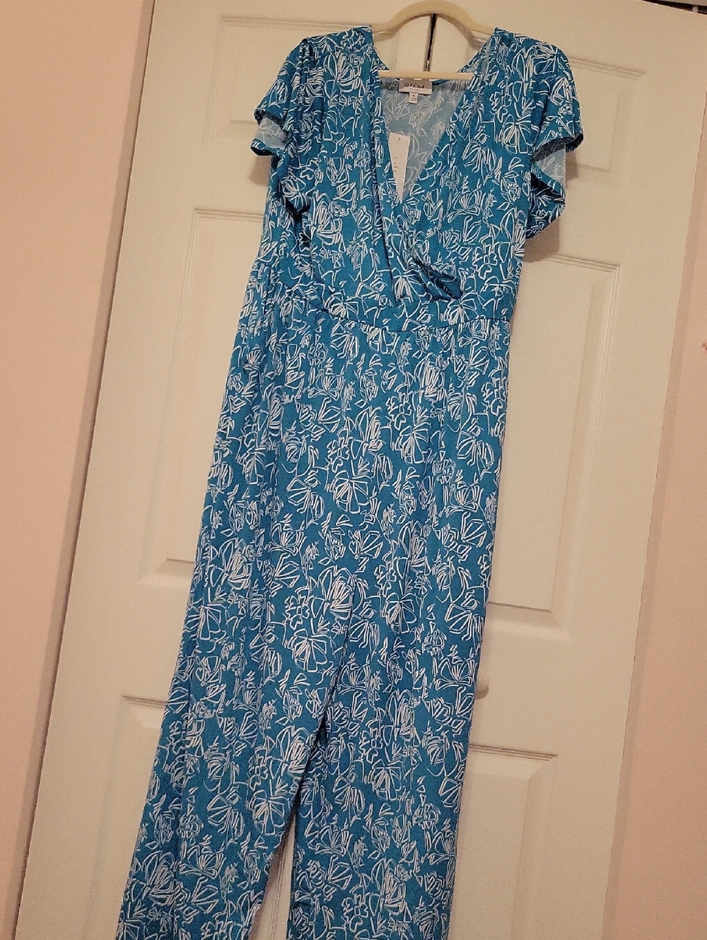 Gilli Teal Blue Green Floral Faux Wrap Jumpsuit 2X